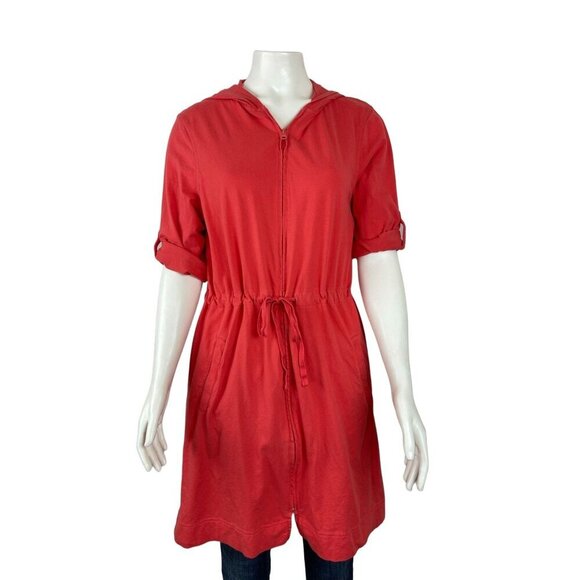 Lands' End Womens Jacket Medium 10 12 Full Zip Hooded Long Belted - Picture 1 of 9